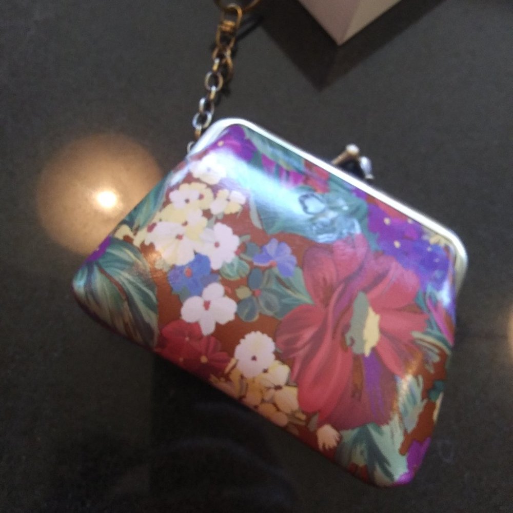 New Patricia Nash leather coin purse Summer Florals kiss clasp
